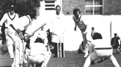 Dermott Monteith bowling against Australia at Rathmines