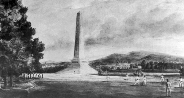 Cricket in Phoenix Park, circa 1830 - the ground in front of the Wellington Monument