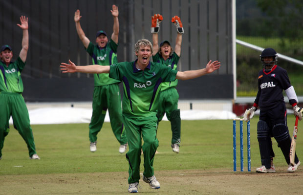 Ireland v Nepal: Graeme McCarter appeals for lbw