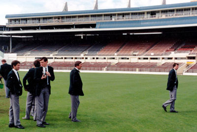 The Grasshoppers inspect Eden Park, Auckland, 1989