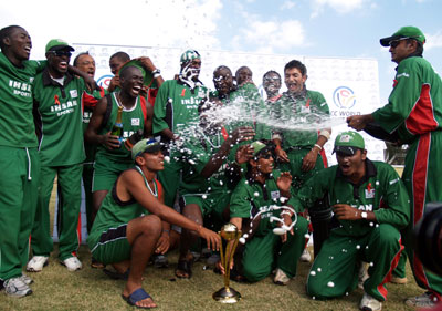 Kenya celebrate their victory over Scotland in the Final