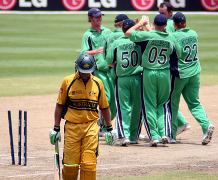 Adam Gilchrist is dismissed, Ireland v Australia 2007