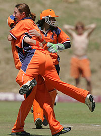 Lotte Egging celebrates her hat-trick for The Netherlands