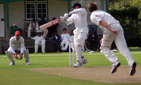 A boundary for France's Sithambaranathan plays the cut shot to the boundary against Guernsey in the 2008 European Championship