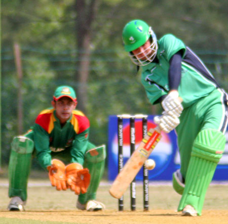 James Shannon hits a boundary against Bangladesh (© CricketEurope)