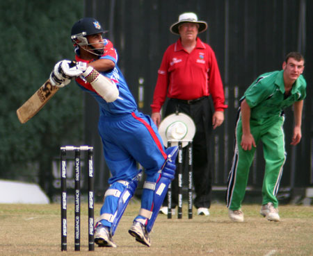 Douglas of Bermuda hooks Andrew Britton for 6 (© CricketEurope)