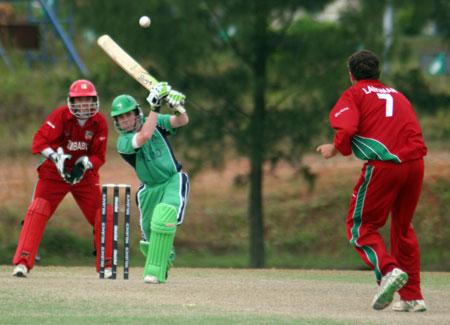 Graham McDonnell hits the winning runs against Zimbabwe (© CricketEurope)