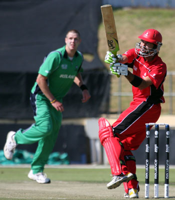 Canada's John Davison pulls a ball from Ireland's Boyd Rankin