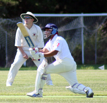 Parkash Mishra hits a six against Czech Republic at the 2009 European Division 5 tournament in Corfu