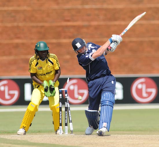 John Blain is bowled first ball