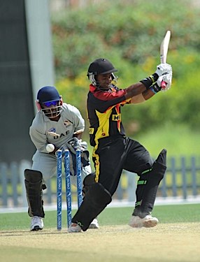 PNG's Tony Ura is clean bowled by Arshad Ali for 7 (ICC/Ian Jacobs)