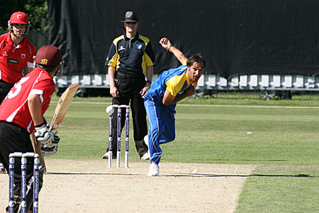 Jalali Wakil bowling against Gibraltar at the 2013 European Championships