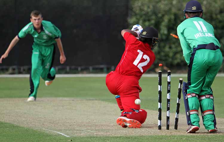 Another wicket for Ireland's Graham Kennedy against Denmark against Denmark (© CricketEurope)