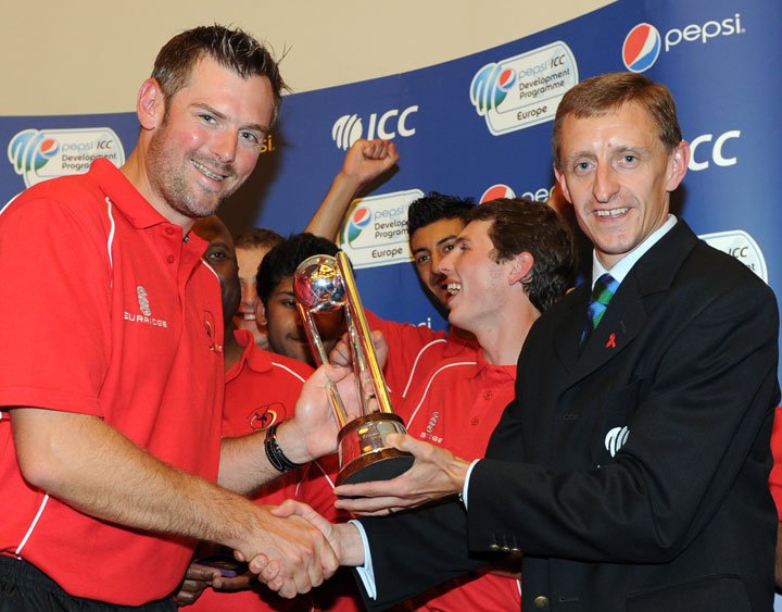 Belgium captain Andre Wagener with the European Division 2 trophy in 2011