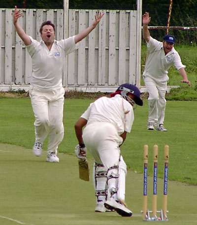 Andrew Armitage celebrates a dismissal during the 2005 European Affiliates Championship in Belgium