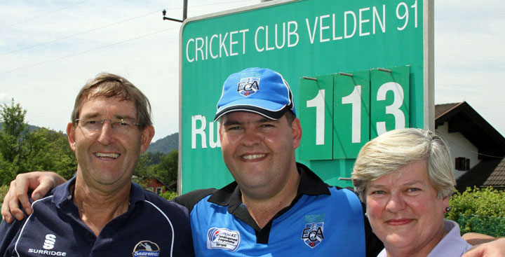 Tim Heath with his family after scoring a century against Bulgaria in 2011