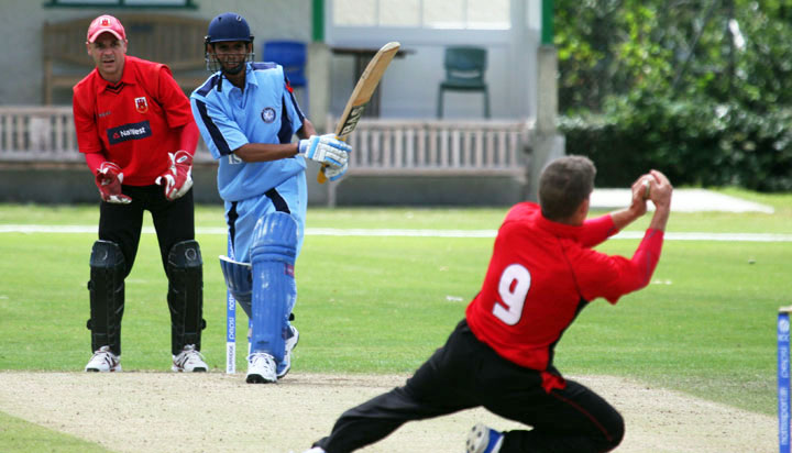 Iain Latin takes a stunning caught and bowled against Israel in 2010