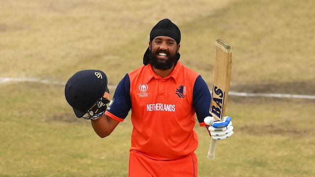 Vikramjit Singh celebrates his maiden ODI century