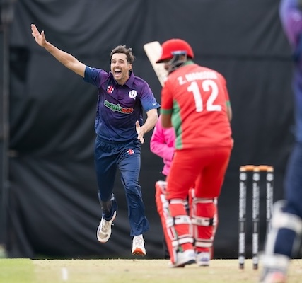 Charlie Cassell celebrates a wicket