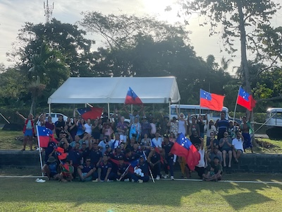 Samoa celebrate with the home fans