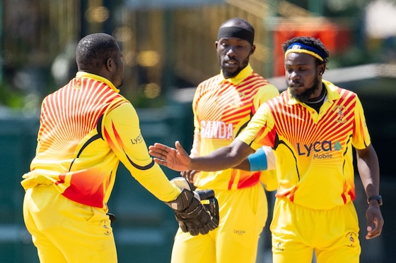Uganda celebrate a wicket