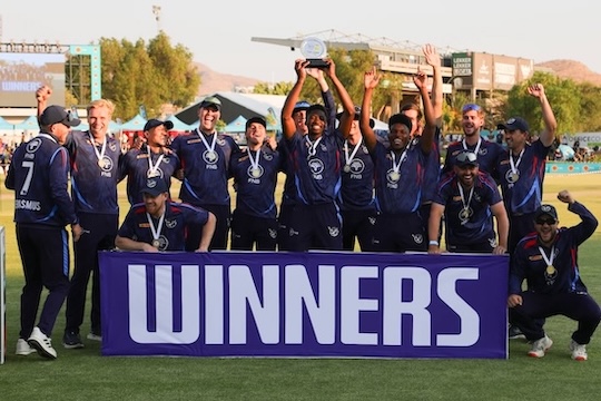 Namibia celebrate their win