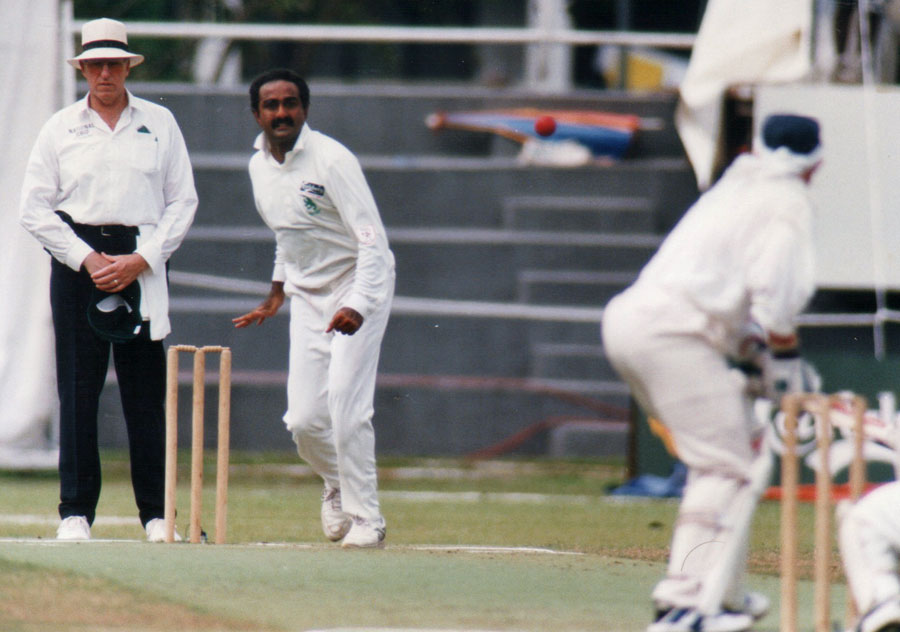 Kenyan left arm spinner Karim bowling against Ireland