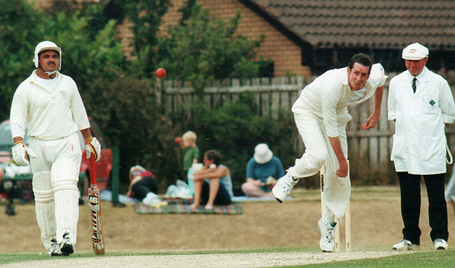 Owen Butler of Ireland bowling against Denmark at Uddingston