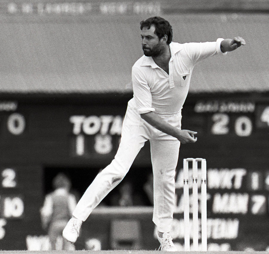 Michael Halliday bowling against the West Indies in 1984