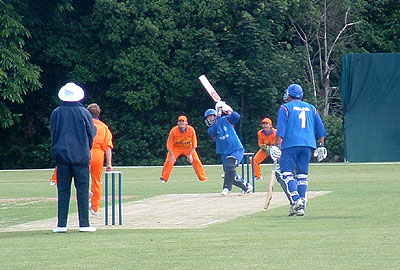 Netherlands v Namibia: Edgar Schiferli bowling to Andries Burger