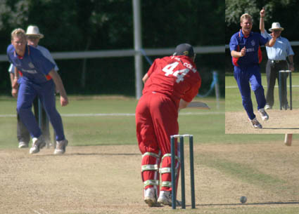 JM Hansen of Denmark is lbw against Namibia